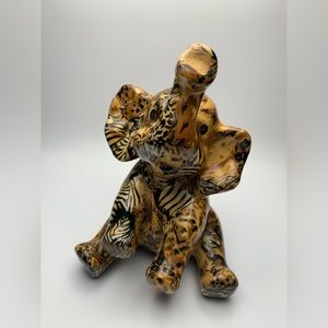 La Vie Safari Elephant Figurine Zebra Tiger Leopard Lion Patchwork W/Sticker